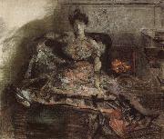 Mikhail Vrubel Arter the concert:nadezhda zabela-Vrubel by the fireplace wearing a dress designed by the artist china oil painting artist